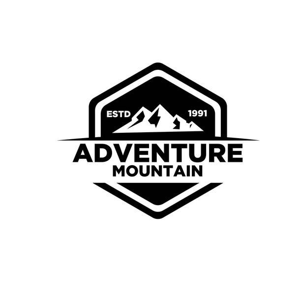 premium simple montaña aventura al aire libre insignia vector icono ilustración diseño aislado fondo - Vector, imagen
