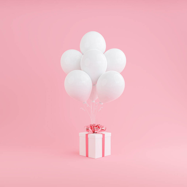 Pudełka upominkowe i balony na różowym tle z boks dzień sprzedaży koncepcje niespodzianka, renderowania 3d - Zdjęcie, obraz