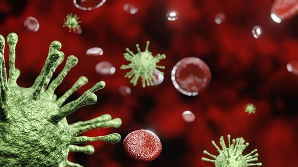 Virus infection red blood cells and bacteria flu background 3d rendering - Photo, Image