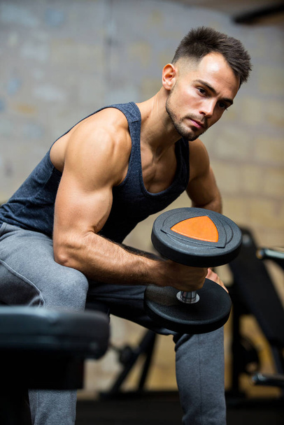 fitness man with dumbbell in gym - Zdjęcie, obraz