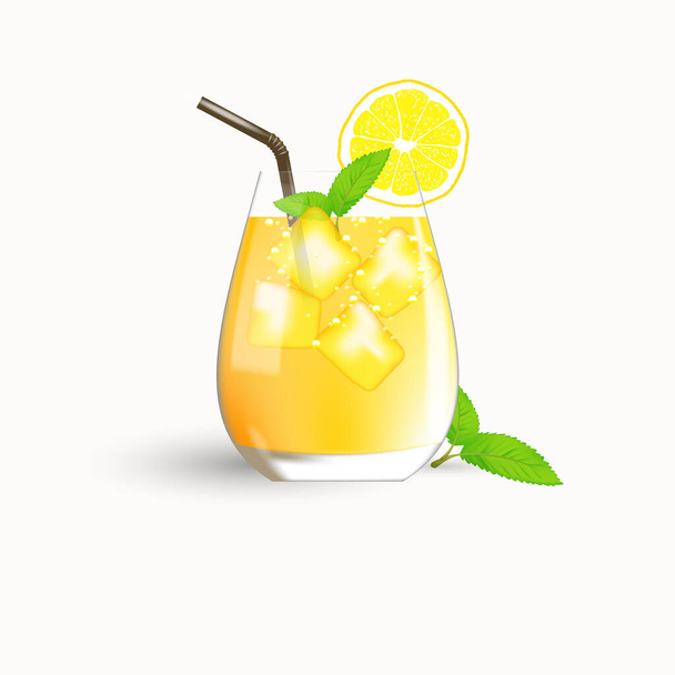 Lemonade vector illustration with lemon and mint leaves. - Vektör, Görsel