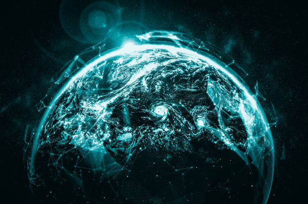 Wereldwijde netwerkverbinding over de aarde met lijnen van innovatieve perceptie - Foto, afbeelding