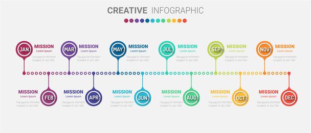 Timeline business for 12 months, 1 year, Timeline infographics design vector and Presentation business can be used for Business concept with 12 options, steps or processes.  - Vector, Image