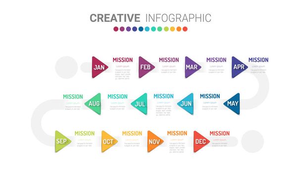 Планувальник року, 12 місяців, 1 рік, вектор проектування інфографіки та бізнес презентації можуть бути використані для бізнес-концепції з 12 варіантами, кроками або процесами
.  - Вектор, зображення