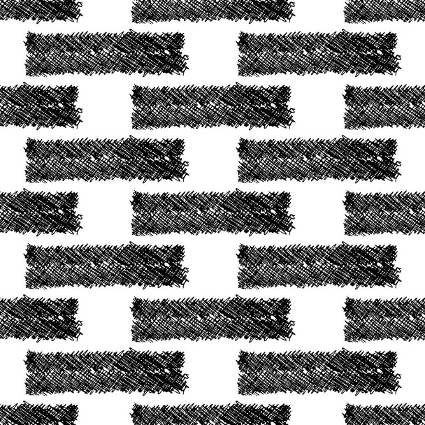 Nahtloses Muster mit schwarzen Pinselstrichen in abstrakten Formen auf weißem Hintergrund. Vektorillustration - Vektor, Bild