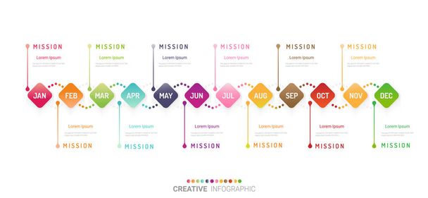 Timeline business for 12 months, 1 year, Timeline infographics design vector and Presentation business can be used for Business concept with 12 options, steps or processes.  - Vector, Image