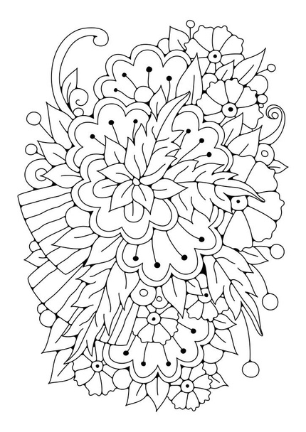 Botanical coloring page. Vector illustration with flowers for coloring. Line art. Art therapy. - Вектор, зображення