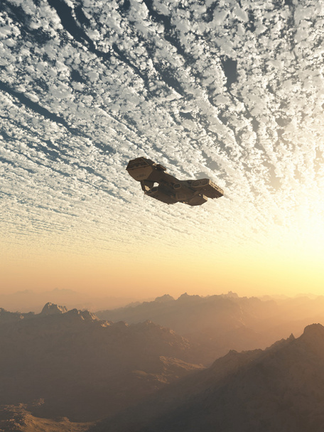 kosmicznym latający na zachodzie słońca - Zdjęcie, obraz