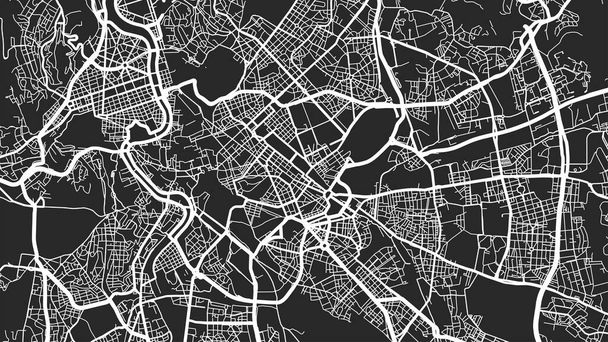 Blanco y negro Roma ciudad vector mapa de fondo, calles y cartografía del agua ilustración. proporción de pantalla ancha, plano digital diseño streetmap. - Vector, Imagen