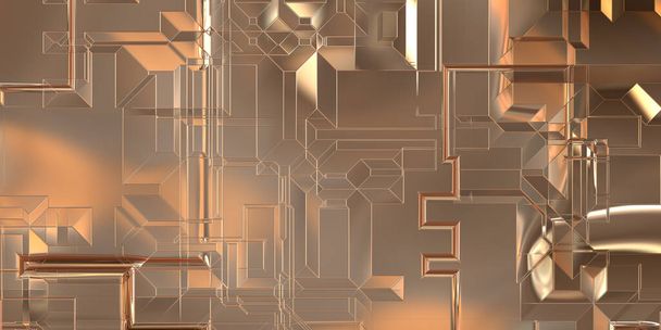 Glossy satin finish surface technology 3D pattern. Metallic panel texture with luxurious reflection. Polished geometric metal reflective futuristic material for background, wallpaper, spaceship hull. - Photo, Image