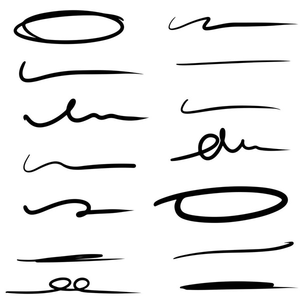 línea dibujada a mano para marcar el texto y el marcador de círculo conjunto aislado sobre fondo blanco. ilustración vectorial. - Vector, imagen