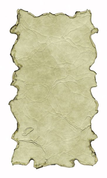 Прапор античного пергаменту з обгорілими та зігнутими краями, ізольованими на білому тлі. Ілюстрація 3D. Старий вінтажний сувій із зморшками та складками. Середньовічний стародавній щит. Шаблон:. - Фото, зображення