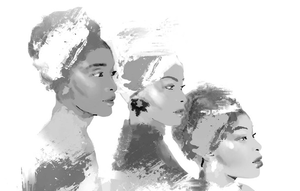 Schwarzafrikanerin mit Turban im Haar. Malerei schwarzer Frauen. Kunst Afro-Mädchen, Kopftuch - Foto, Bild