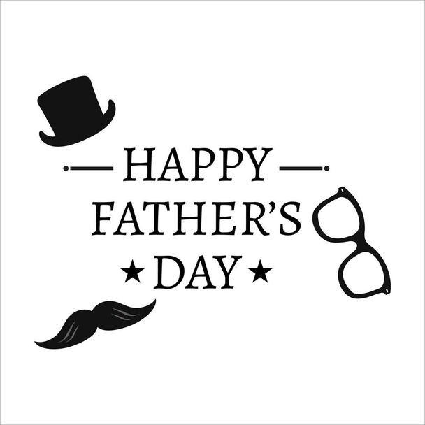 Happy Fathers day stylish black text effect with hat, moustache - Vector, Image