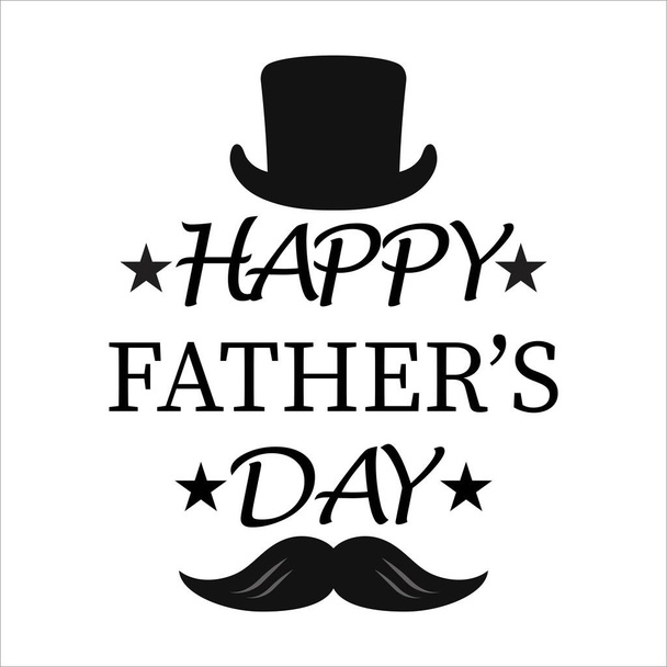 20 juin Happy Fathers day bel effet texte noir avec chapeau et moustache, Illustration vectorielle simple, Illustration spéciale fête des pères, étoiles. - Vecteur, image