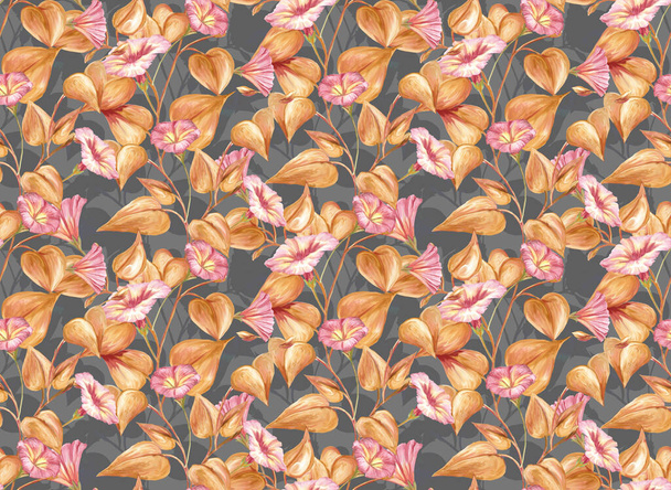 Herbal seamless pattern with painted flowers of pink loach. Digital art background with floral pattern. Print for paper and fabric. Trendy surface textile design - Φωτογραφία, εικόνα