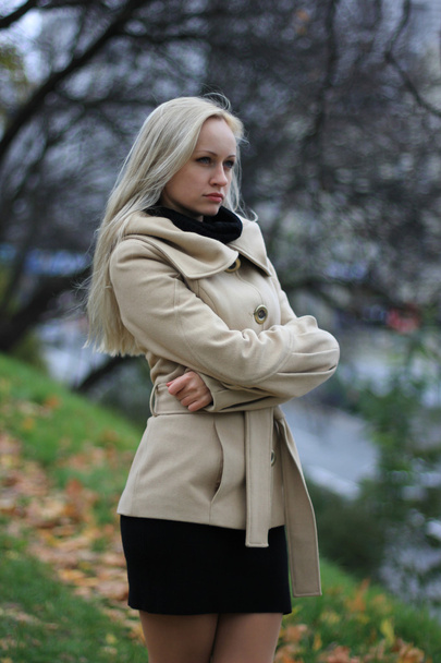 Blond woman in the park. Winter - Foto, Imagem