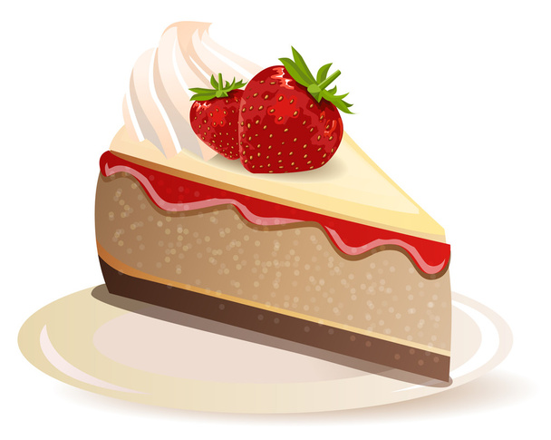 Strawberry cake on plate isolated on white background - Wektor, obraz