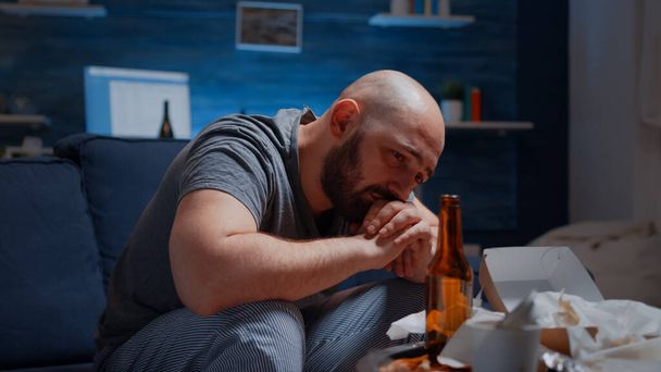 Depressed man crying feeling loneliness, chronic fatigue - Valokuva, kuva