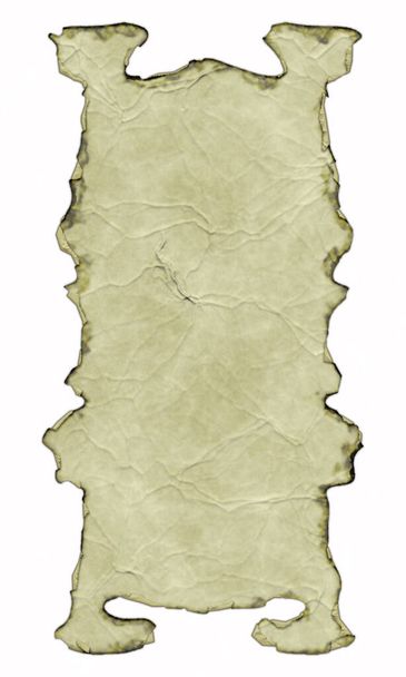 Antieke perkament banner met verbrande en gekrulde randen geïsoleerd op witte achtergrond. 3D fantasie illustratie. Oude vintage boekrol met rimpels en plooien. Middeleeuws oud schild. Menu sjabloon. - Foto, afbeelding