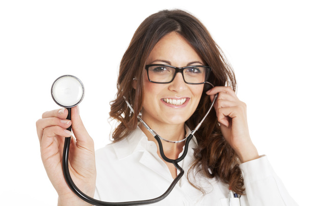 Smiling medical doctor woman with stethoscope. - Zdjęcie, obraz