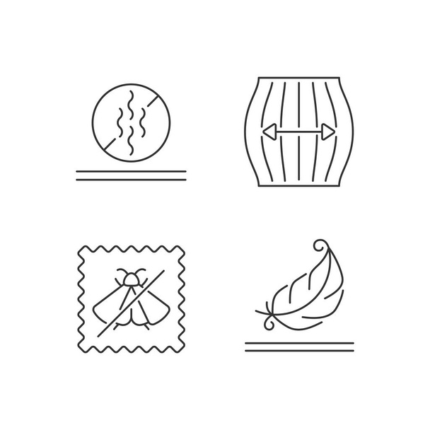 Textile qualities linear icons set. Fabric feature. Odor resistant. Moth repellent, lightweight fabric. Customizable thin line contour symbols. Isolated vector outline illustrations. Editable stroke - Vektor, kép