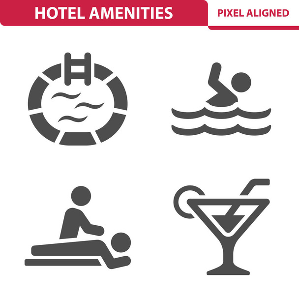 Готельні зручності, відпустка, туристичні ікони - Вектор, зображення