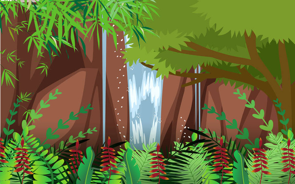 пейзаж водоспаду з деревом у лісі
 - Вектор, зображення