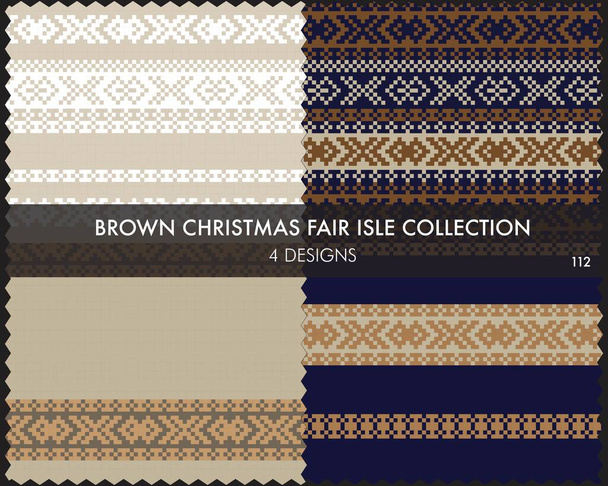 Kahverengi Noel panayır desenleri koleksiyonu moda tekstil, örgü ve grafikleri için 4 tasarım kumaşı içerir - Vektör, Görsel