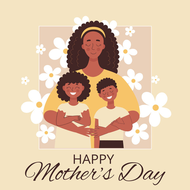 Greeting card for mothers day, birthday or international womens day. Women with children, family, people. Flat vector illustration - Wektor, obraz