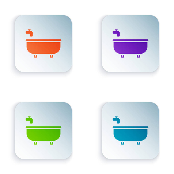 Farbe Badewannen-Symbol isoliert auf weißem Hintergrund. Setzen Sie bunte Symbole in quadratische Tasten. Vektorillustration. - Vektor, Bild