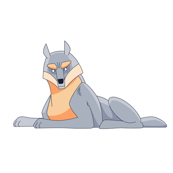Wolf lying down. Cartoon vector flat style illustration isolated on a white background - Vector, Image
