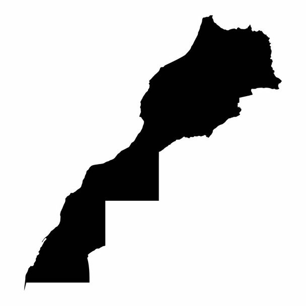 Marruecos y Sahara Occidental silueta oscura mapa aislado sobre fondo blanco - Vector, imagen