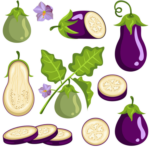 Fun package of eggplant with set digital elements - Διάνυσμα, εικόνα