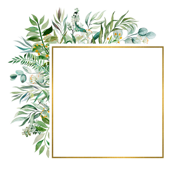 Akwarela botaniczne zielone liście ramka ilustracja izolowane  - Zdjęcie, obraz