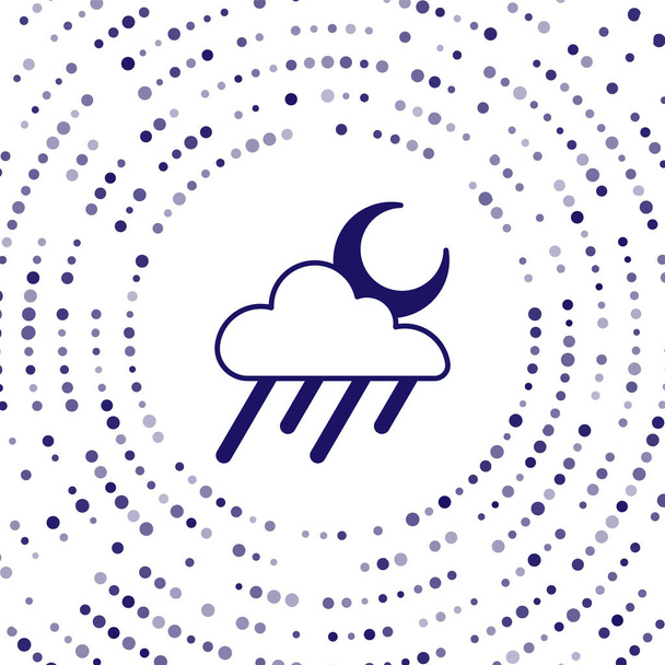 Blaue Wolke mit Regen und Mondsymbol auf weißem Hintergrund. Regenwolken mit Regentropfen. Abstrakte Kreis zufällige Punkte. Vektor. - Vektor, Bild