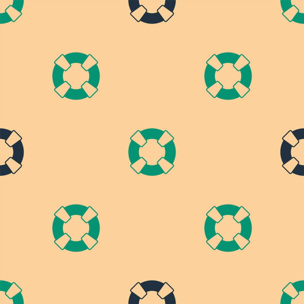 Icône Lifebuoy verte et noire isolée motif sans couture sur fond beige. Symbole de ceinture de sauvetage. Vecteur. - Vecteur, image