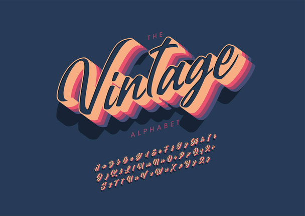 Stylized   vintage  alphabet, font,  vector illustration   - Vector, Image