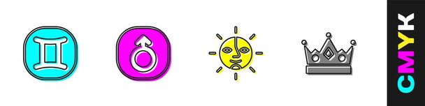 Setzen Zwillinge Tierkreis, Mars, Sonne und König Krone Symbol. Vektor - Vektor, Bild