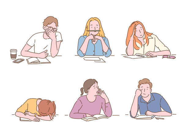 Students look bored while studying. hand drawn style vector design illustrations. - Vector, Image