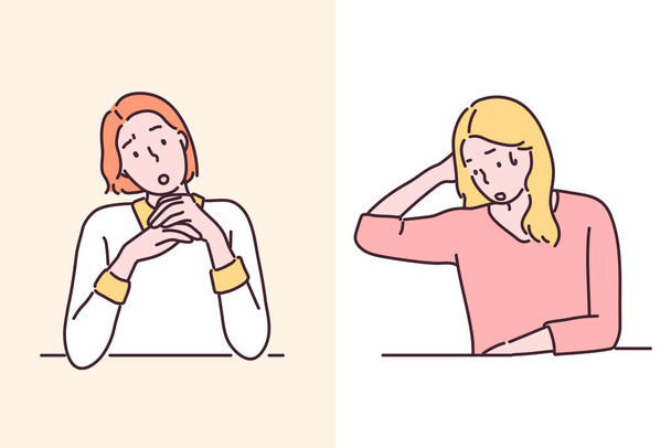 Women with troubled faces. hand drawn style vector design illustrations. - Vector, afbeelding