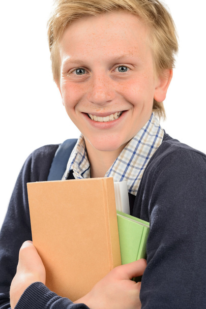 Estudante adolescente alegre segurando livros
 - Foto, Imagem