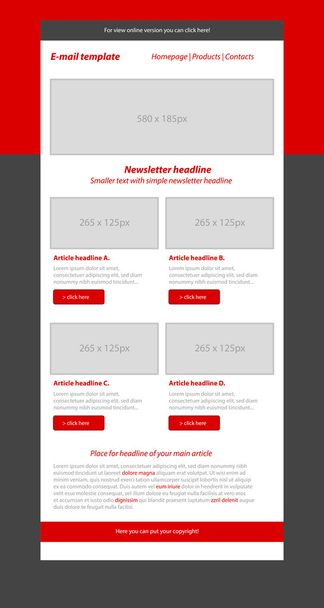 Newsletter red template with business style - Vector, Image