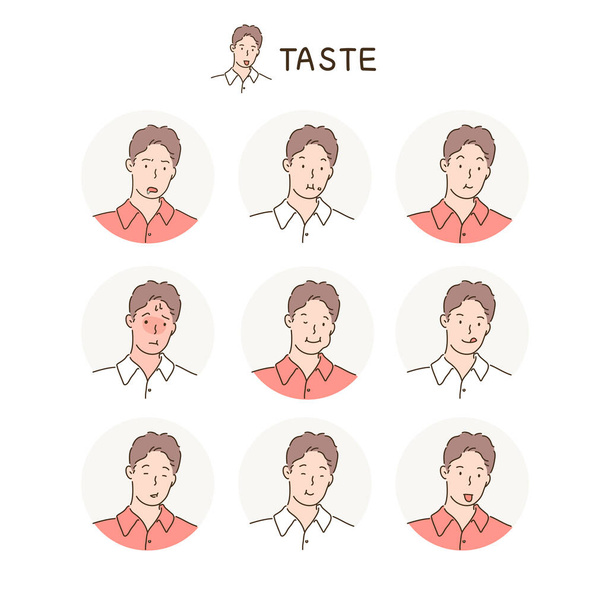 Várias expressões faciais de um homem. desenhado à mão estilo vetor design ilustrações.  - Vetor, Imagem