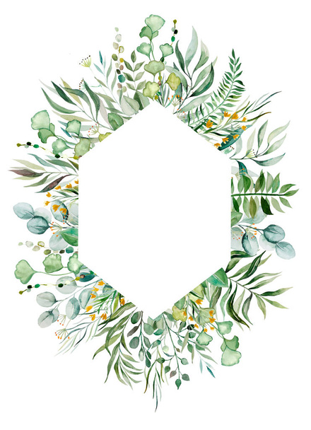 Akvarel botanické zelené listy rám ilustrace izolované  - Fotografie, Obrázek