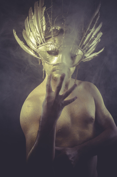 Man with wings and gold helmet - Фото, зображення