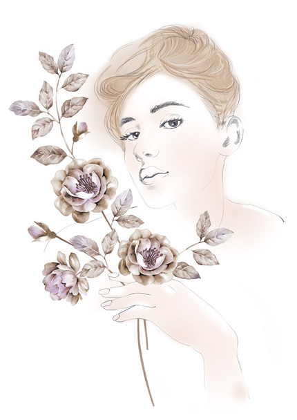 Акварель красива жінка квіти
 - Фото, зображення