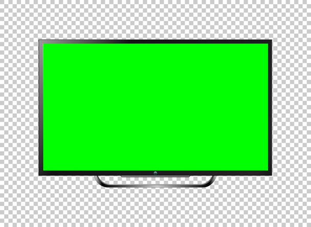 Gerçekçi TV LCD ekran modeli. Şeffaf arkaplanda yeşil ekranlı panel izole edildi. Vektör illüstrasyonu - Vektör, Görsel