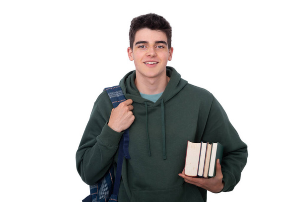 student with books isolated on white background - Photo, Image