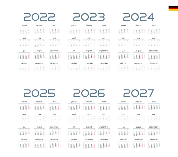 German Calendar for 2022, 2023, 2024, 2025, 2026, 2027. Week starts on Monday - Vector, Image